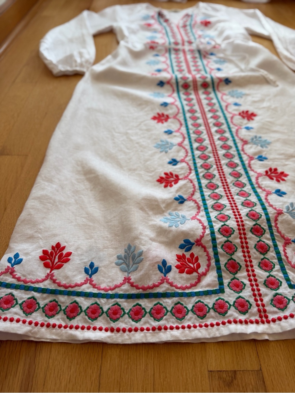 Boden White Maxi Dress with Pink & Blue Embroidery - Picture 7 of 15